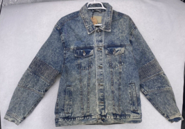91 Cotton-On Jean Jacket Size XL Acid Washed Moto Rodeo Blue Denim Distressed - £19.46 GBP