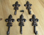 5 Cast Iron Fleur De Lis Coat Hooks Hook Hall Tree Hat Dog Leash Fluer F... - £14.08 GBP