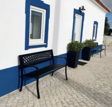 New Outdoor Garden Patio Porch Black Steel 2 Seater Bench Chair Seat Benches - £98.55 GBP