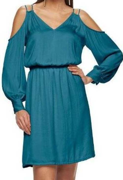 Womens Dress Cold Shoulder Shift JLO Jennifer Lopez Long Sleeve Blue $70 NEW- M
