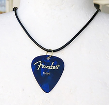 Fender Guitar Pick  Pendant Necklace  BLUE THIN    Adjustable Unisex   - £7.33 GBP
