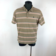 Machine Polo T-Shirt Mens Large Cotton Tan White Striped Short Sleeve Retro 90s - £12.40 GBP
