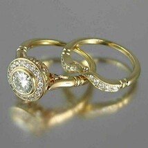 2Ct Moissanita Mujer Set Nupcial Anillo de Compromiso 14k Oro Amarillo C... - £112.57 GBP