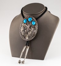 Sterling Silver Ornate Sculpted Silver Bolo Tie with Turquoise Accents L... - $19,054.76 MXN