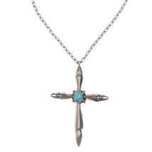 Vintage Navajo silver and turquoise cross on necklace - $108.90