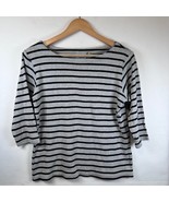 L.L.Bean Striped Knit Top Boatneck 3/4 Sleeve Cotton Blend Gray Black M PET - $15.87 CAD