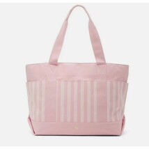 Victoria&#39;s Secret Pink Tote Weekender Bag Pink White Logo Stripe Canvas - $28.71