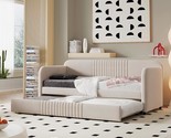 Merax Twin Upholstered Daybed with Trundle Bed and Wood Slat, Beige - $609.99
