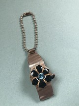 Vintage Ridged Goldtone Clip w Black Enamel Flower w Blue Rhinestone Center Over - £8.88 GBP