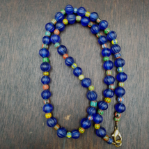 BEAUTIFUL OLD 5mm Chevron &amp; 9 mm cobalt Blue GLASS Vintage BEADS Strand - $41.40