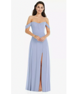 Dessy 3105....Off-the-Shoulder Draped Sleeve Maxi Dress....Sky Blue....S... - $84.55