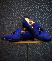 NEW Men&#39;s Handmade Blue Color Shoes, Men&#39;s Suede Tussles Slip On Loafer Shoes - $143.99