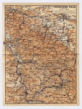 1886 Antique Map Of Thuringian Forest Thueringer Wald / Western Part / Germany - £17.13 GBP