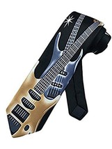 Men&#39;s Black with Gold &amp; Grey Electric Guitars Rock and Roll Music Necktie Tie - $19.79