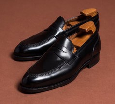 Pure Handmade men&#39;s genuine leather Black Loafers shoes US 5-15 - £126.23 GBP