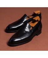 Pure Handmade men's genuine leather Black Loafers shoes US 5-15 - $159.99