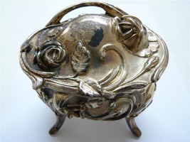 Antique Art Nouveau Silver-Plated Pewter Jewelry Box on Legs, Numbered, ... - $73.60