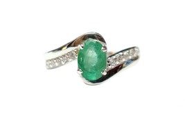 Genuine Emerald Band 5x7 Oval emerald Promise Ring May Birthstone ring 925Silver - £41.40 GBP