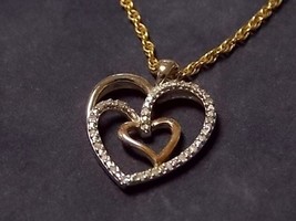 Vintage 14K Gold Twist Rope Necklace &amp; Heart Pendant W/DIAMONDS 5.12g E1406 - £305.41 GBP