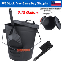 Metal Ash Bucket With Shovel Broom Fireplace Pit Or Stoves 5.15 Gallon T... - $73.99