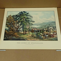 The Home of Evangeline 1950s Currier Ives Lithograph Reprint 12x15in - £14.47 GBP