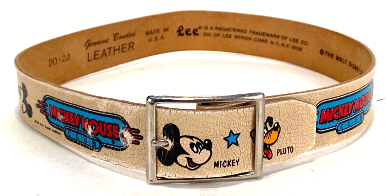 Vintage 1980s Lee Jeans Disney Mickey Mouse Club Kids Genuine Leather Belt 20-22 - £18.51 GBP