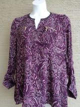 NWT Womens Rafaella Textured Knit Roll Tab Sleeve Purple Print Top S msrp $65. - £10.25 GBP