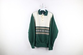 Vtg 90s Streetwear Mens Medium Rainbow Southwestern Knit Collared Sweatshirt USA - £47.33 GBP