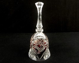 Vintage Hand Bell, Clear Glass, w/Cranberry Christmas Bells &amp; Bows, Hex Handle - £23.21 GBP