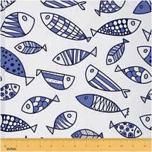 Marine Masterpiece: Hand-Drawn Fish Fabric - Perfect for Ch - £53.96 GBP