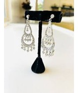 Sparkle Silver Tone Chandelier Clear Rhinestone pierced earrings - $285.59 MXN