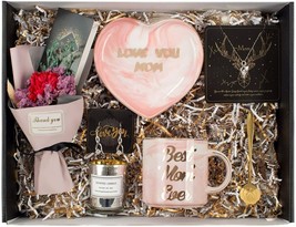 Best Mother Day Birthday Gift Set - Necklace，Earrings, Pink Heart Marble Jewelry - £30.59 GBP