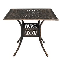 Patio Table Cast Aluminum Square Outdoor Bistro Dining Table With Umbrel... - $177.64