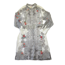 NWT Johnny Was Maize in White Gray Floral Print Linen Lined Shirt Dress L $335 - £93.41 GBP
