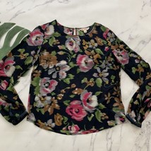 Brooks Brothers Red Fleece Womens Blouse Top Size 4 Blue Green Floral Semi Sheer - £20.99 GBP