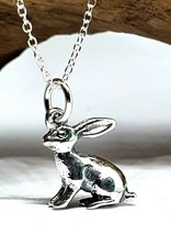 925 Sterling Silver Mini Moon Hare Pendant 18&quot; Chain Wiccan Pagan Ostara Hare - £16.38 GBP