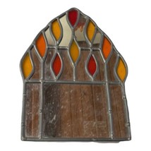 Vintage MCM Orange Stained Glass Mirror The Setti Studio Boston Cathedral 10&quot; - $653.57