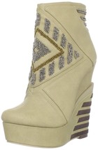 Michael Antonio Women&#39;s Booties Round Toe Wedge Embroidered Cass Size 7 - £27.63 GBP