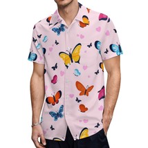 Mondxflaur Pink Butterfly Button Down Shirts for Men Short Sleeve Pocket... - £20.77 GBP