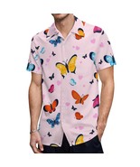 Mondxflaur Pink Butterfly Button Down Shirts for Men Short Sleeve Pocket... - $35.65 CAD