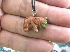 (an-ele-1) ELEPHANT Orange Green Unakite carving Pendant NECKLACE FIGURI... - $7.70
