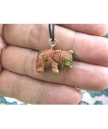 (an-ele-1) ELEPHANT Orange Green Unakite carving Pendant NECKLACE FIGURI... - $7.70