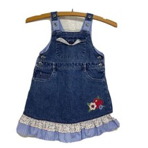 VTG OshKosh B&#39;Gosh Overall Dress 4T Ruffle Denim Embroidered  - £19.94 GBP