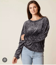 We The Free People Crushed Velvet Sweatshirt Dark Grey M - $429.34 MXN