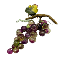 Vintage MCM Lucite Faceted Purple &amp; Clear Grape Clusters w Leaves &amp; Branch 9&quot; - £18.28 GBP