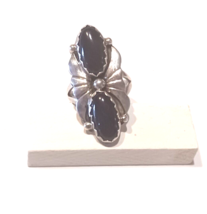 Native American Black Onyx &amp; Sterling Silver Ring Signed INO - £115.45 GBP