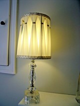 Vintage 1950&#39;s Cut Glass Table Lamp W/ Ivory Drum Shade 20&quot; Mid Century Modern - £193.95 GBP