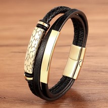 Geometric Pattern Multi-layer Accessories Black Men&#39;s Leather Bracelet Luxury Je - £11.14 GBP