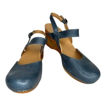 Dansko Taci Blue Waxy Calf Leather Sandal 3&quot; Wedge Cutout Size EU 42 US 11.5-12 - $74.24