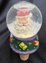 Wine Bottle Cork Stopper Christmas Santa Claus Glass Snow Globe Festive - $14.82